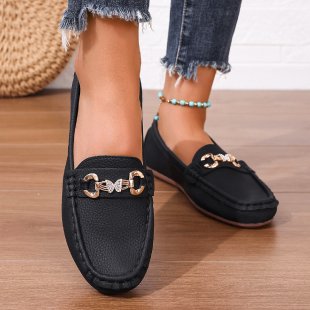 Damen elegante Mokassin-Slipper mit Zierkettchen und gepolstertem Komfortfußbett EB