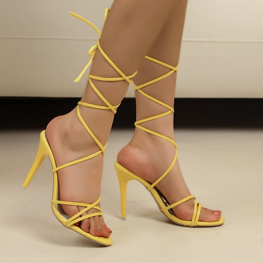 Damen elegante Schnürsandalen mit hohem Absatz EB