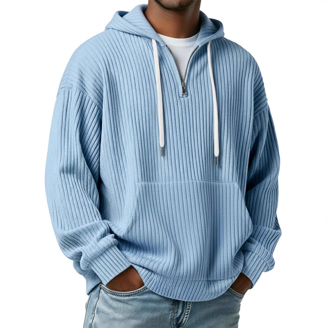 Herren nan gerippter Halfzip-Hoodie mit Kapuze, Kängurutasche und oversized Casual-Schnitt EB