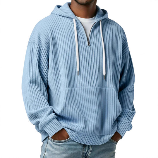 Herren nan gerippter Halfzip-Hoodie mit Kapuze, Kängurutasche und oversized Casual-Schnitt EB