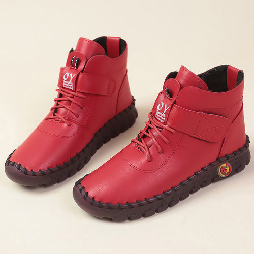 Damen Schnürstiefel mit weichem Kunstleder und praktischer Schnalle EB