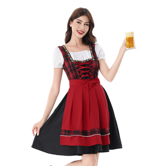 Damen nan traditionelles Dirndlkleid mit Karo-Mieder und gesteppter Schürze EB