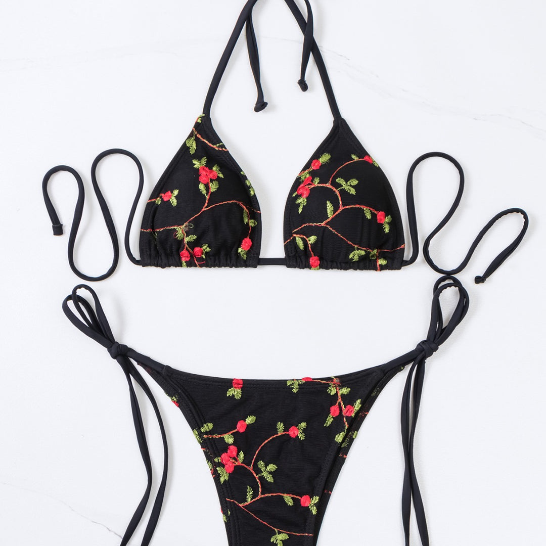Damen Triangel-Bikini mit handgefertigten floralen Stickereien EB
