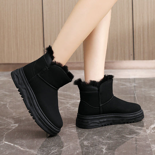 Damen warme Winterstiefel mit flauschigem Kunstfellrand und rutschfester Sohle EB