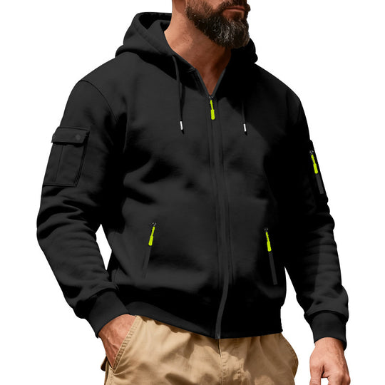 Herren nan Kapuzenjacke mit Vollreißverschluss, Utility-Taschen und gerippten Bündchen EB