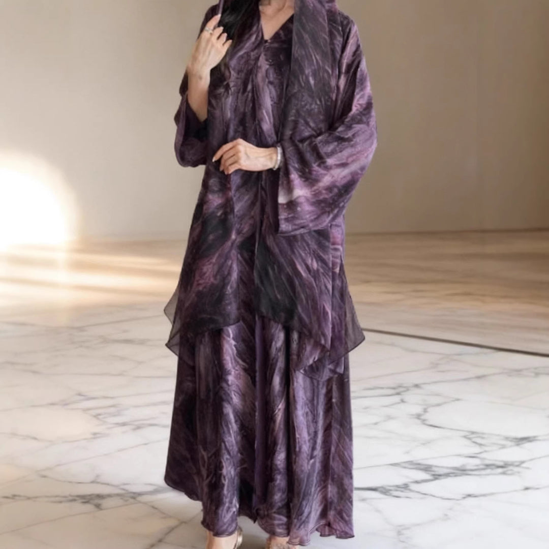 Damen nan langes fließendes Kapuzenkaftan Kleid mit weitem Arm und mehrlagigem Chiffon EB