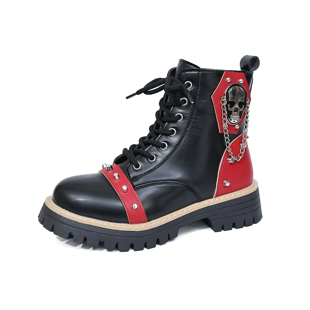 Damen modische Schnürstiefel mit dekorativen Nieten und Kettenanhänger EB