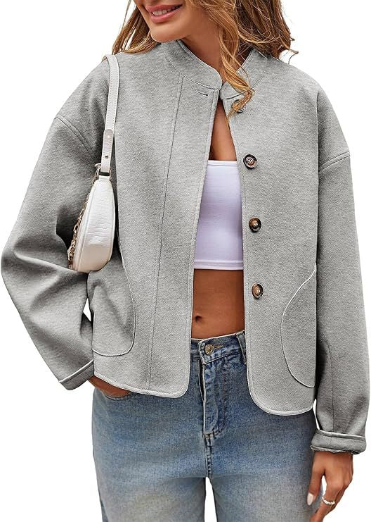 Damen modische Oversized-Jacke mit Knöpfen und seitlichen Taschen EB