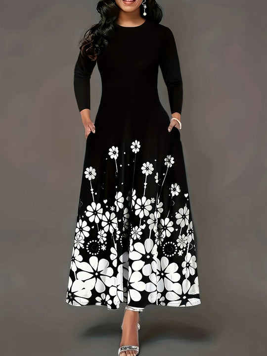 Damen Maxikleid mit floralem Druck und langem Ärmel EB