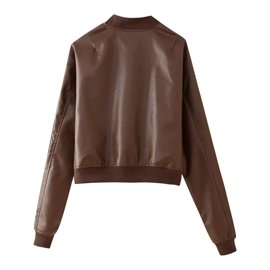 Damen Bikerjacke aus hochwertigem Kunstleder mit praktischen Taschen und elastischem Bündchen EB