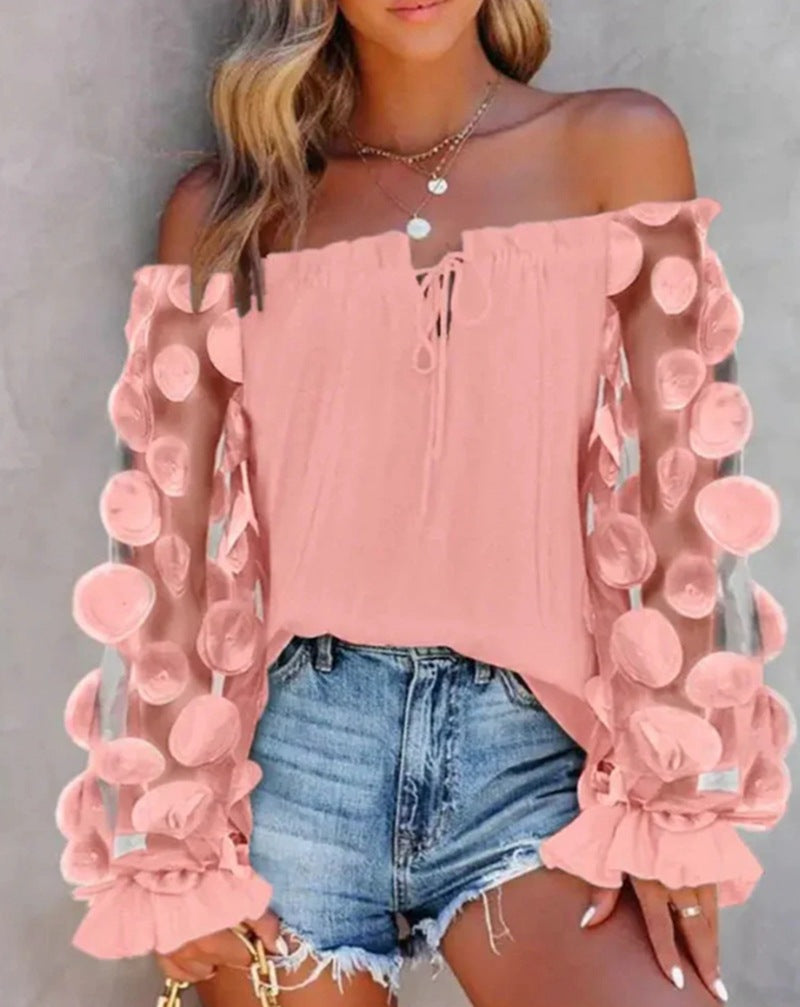 Damen Bluse mit transparenten Puffärmeln und luftigen Details Heidi-Mode