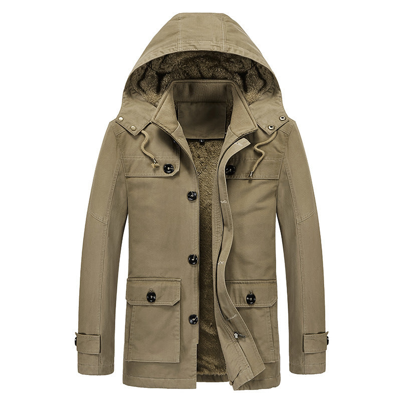 Herren Canvas-Militärparka mit Teddy-Fleece Innenfutter und Multifunktions‑Taschen EB
