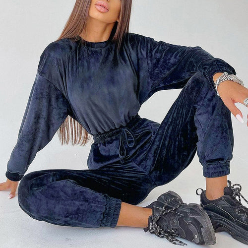 Damen Velours Jogginganzug mit weitem Schnitt und elastischem Bund EB