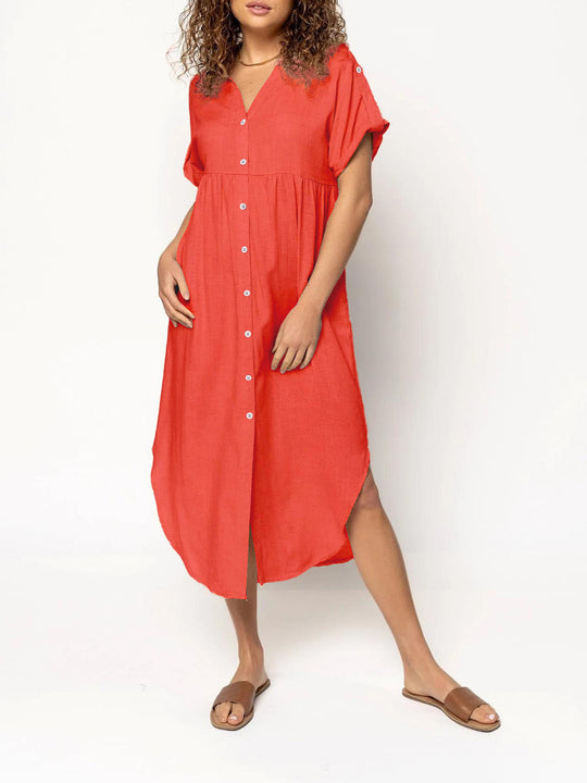 Damen Hemdkleid mit bodenlangem Schnitt und Knopfdetails EB
