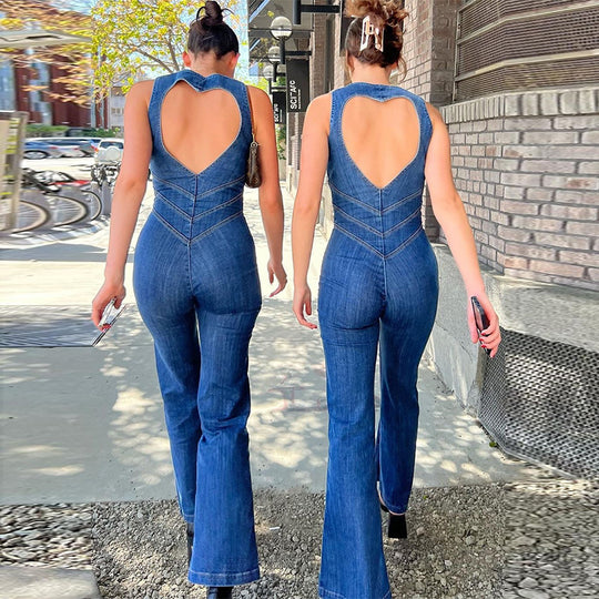 Damen Overall mit raffiniertem Ausschnitt und Schlaghose EB
