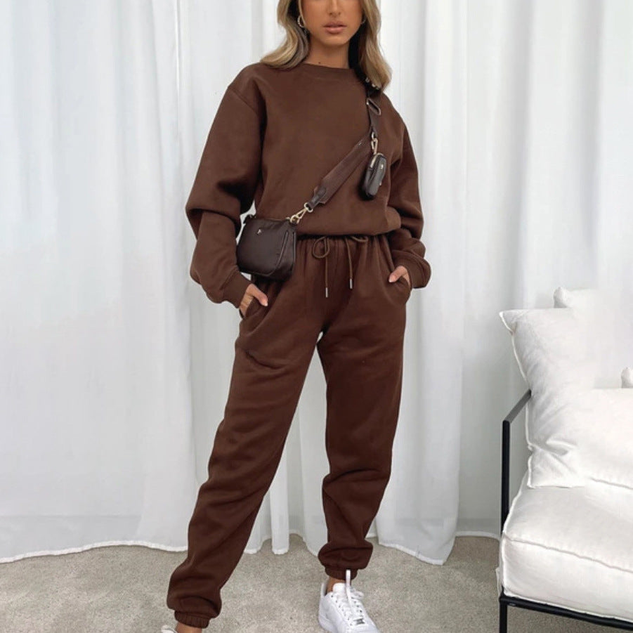Damen nan weit geschnittenes Fleece-Freizeitset mit Sweatshirt und Jogginghose EB