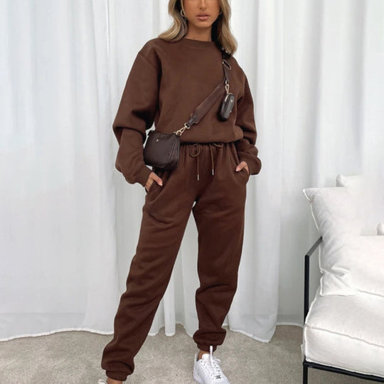 Damen nan weit geschnittenes Fleece-Freizeitset mit Sweatshirt und Jogginghose EB