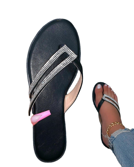 Damen modische Flip-Flops mit Glitzersteinen und ergonomischem Fußbett EB