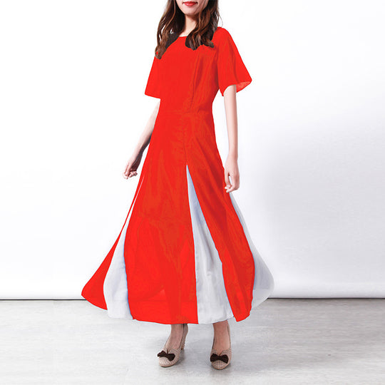 Damen Maxi-Langarmkleid mit transparenten Ärmeln und seitlichem Schlitz EB