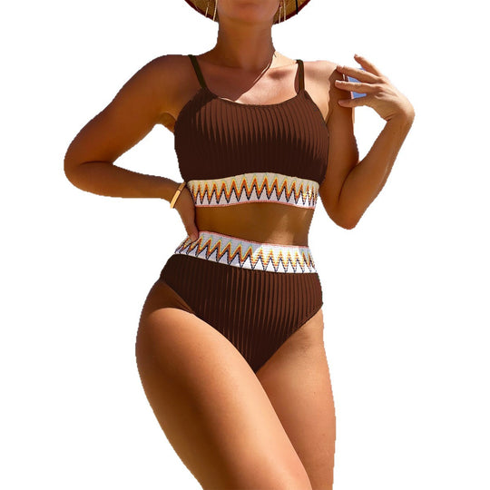 Damen Hochtaillierter Bikini mit geometrischem Muster EB