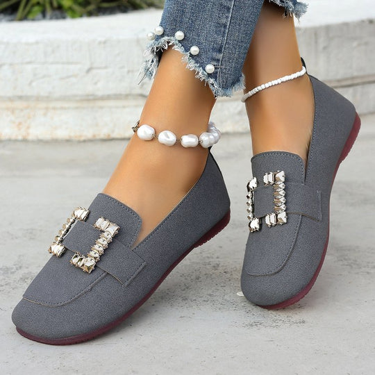 Damen elegante Mokassins mit funkelndem Schmuckdetail EB