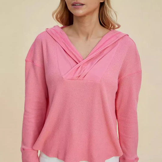 Damen Freizeit Hoodie mit raffiniertem Ausschnitt EB