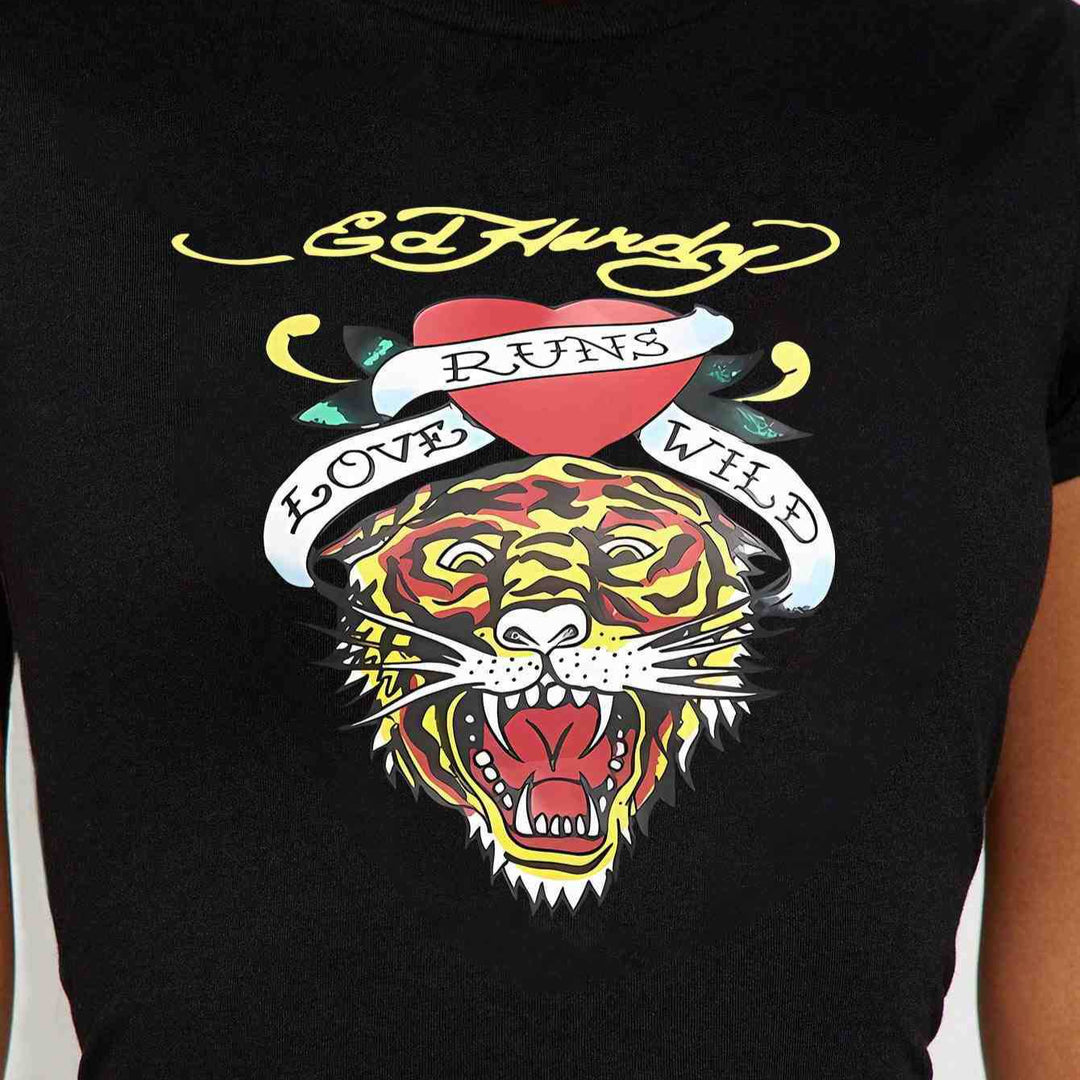Damen T-Shirt mit kreativem Tiger-Motiv und inspirierendem Schriftzug EB
