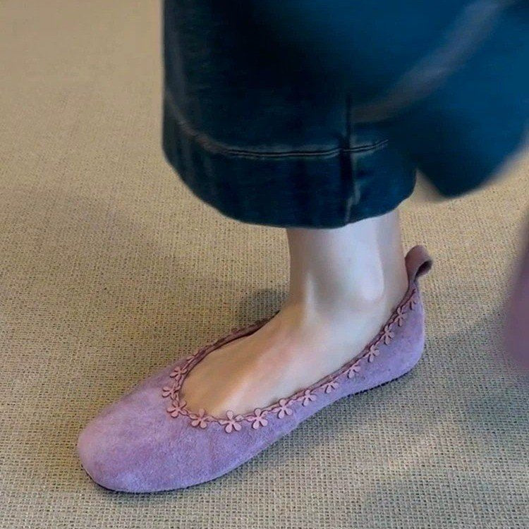 Damen bequeme Filz-Ballerinas mit zartem Blumenapplikationsdesign EB