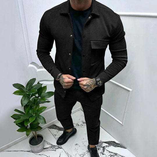 Herren nan feinstrukturiertes Hemdjacke- und Jogginghose-Set aus Sweat mit schmaler Passform EB
