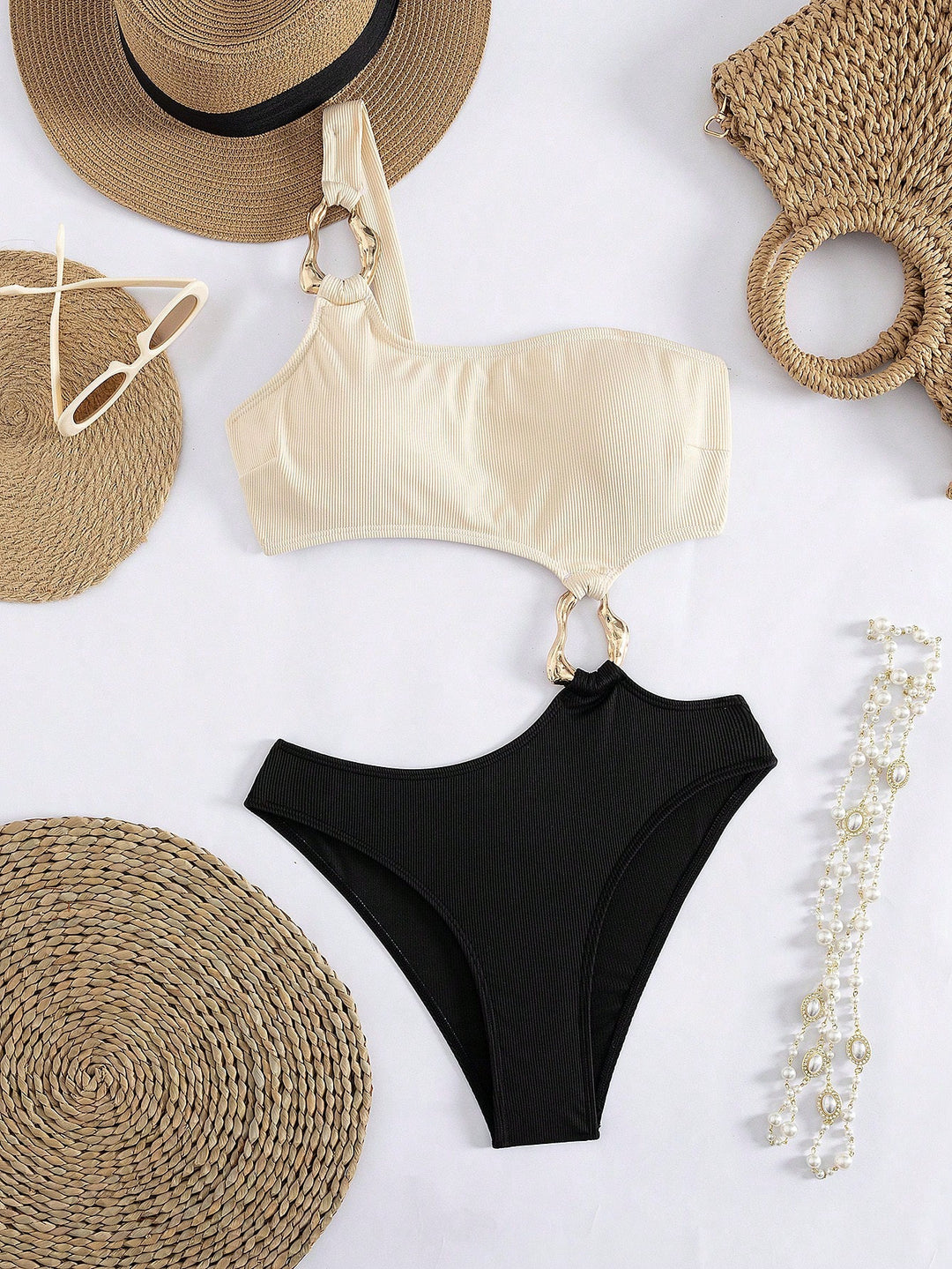 Damen Einseitiger Bikini mit modischem Ringdetail EB