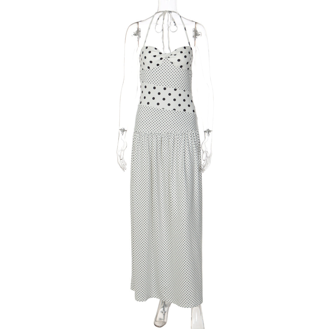 Damen Maxikleid mit verspielten Polka-Dots und schickem Halterdesign EB