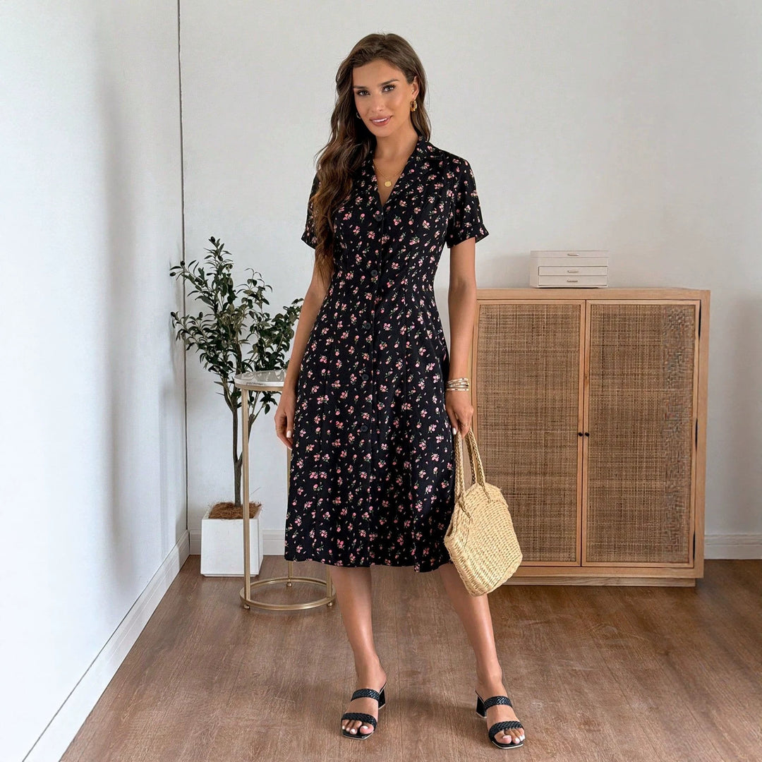 Damen Hemdblusenkleid mit floralen Details EB