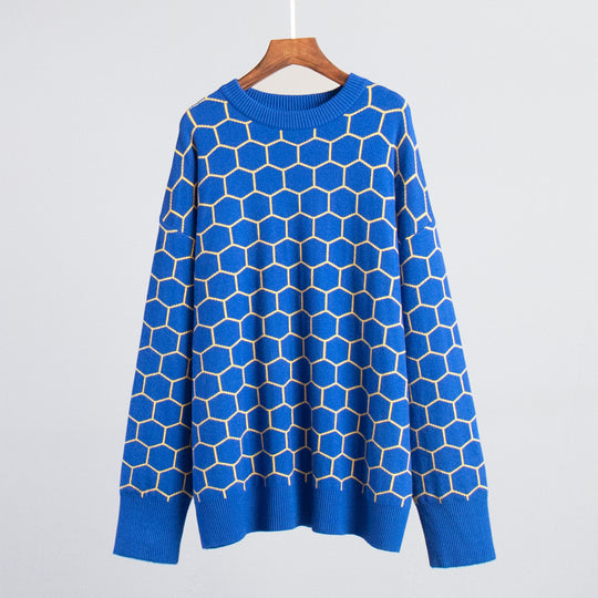 Damen Kreativer Strickpullover mit Wabenmuster EB