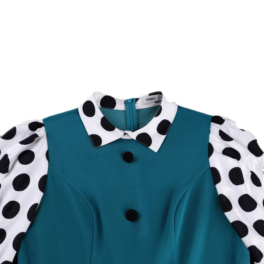 Damen figurbetontes Midi-Kleid mit polka-dot Ärmeln EB
