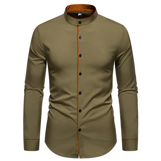 Herren Langarmhemd mit modernem Stehkragen und gesticktem Detail EB