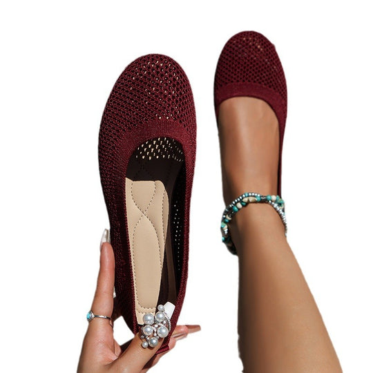 Damen atmungsaktive Ballerinas im eleganten Strickdesign EB