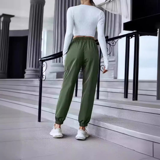 Damen Freizeit-Cargo-Hose mit elastischem Bund und praktischen Taschen EB