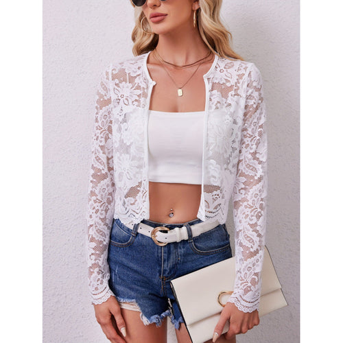 Damen Spitzenjacke mit floralen Mustern und langen Ärmeln EB