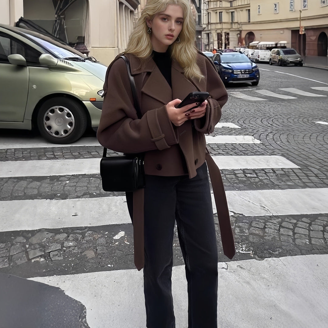 Damen Modischer Übergröße-Bikerjacke mit asymmetrischem Schnitt und Druckknopfverschluss EB