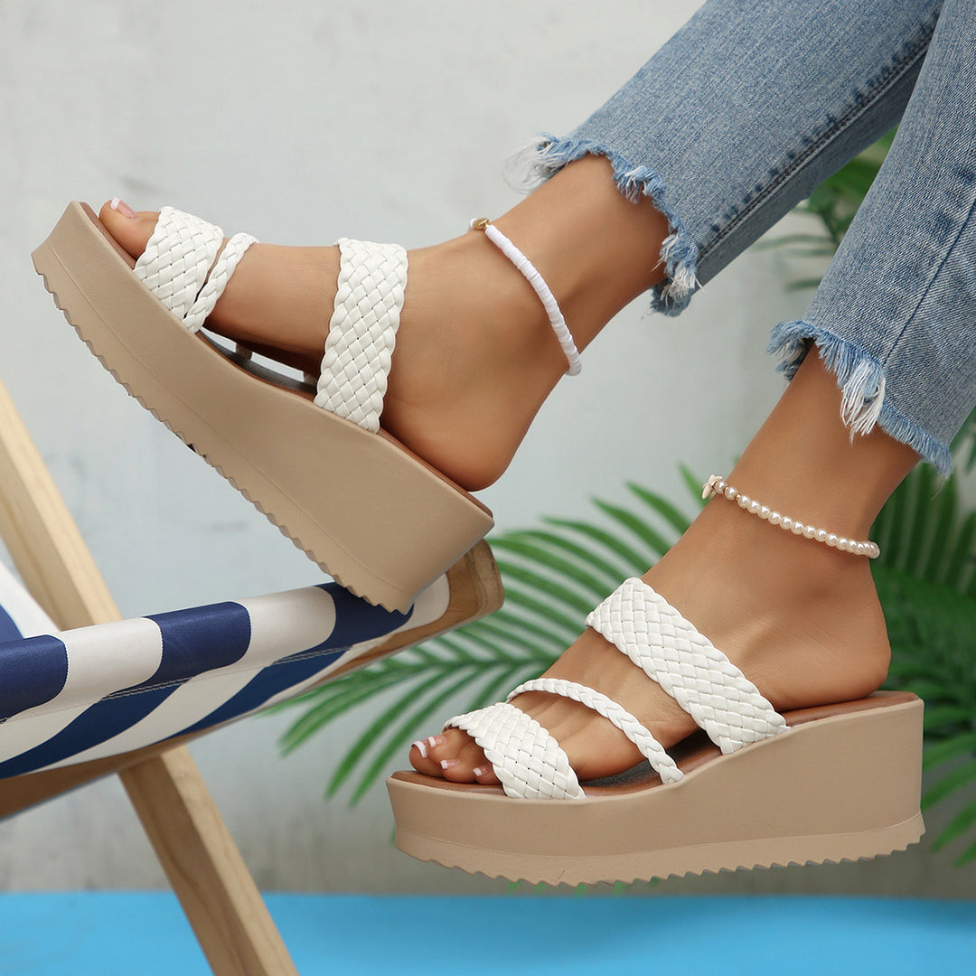 Damen hohe Sandalen mit geflochtenem Riemendesign EB
