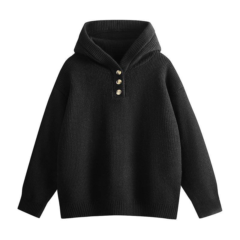 Damen Hochwertiger Strickpullover mit Stehkragen und Knopfdetails EB