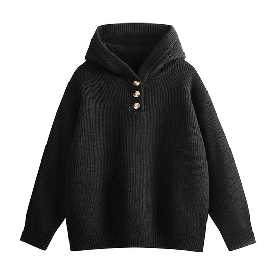 Damen Hochwertiger Strickpullover mit Stehkragen und Knopfdetails EB