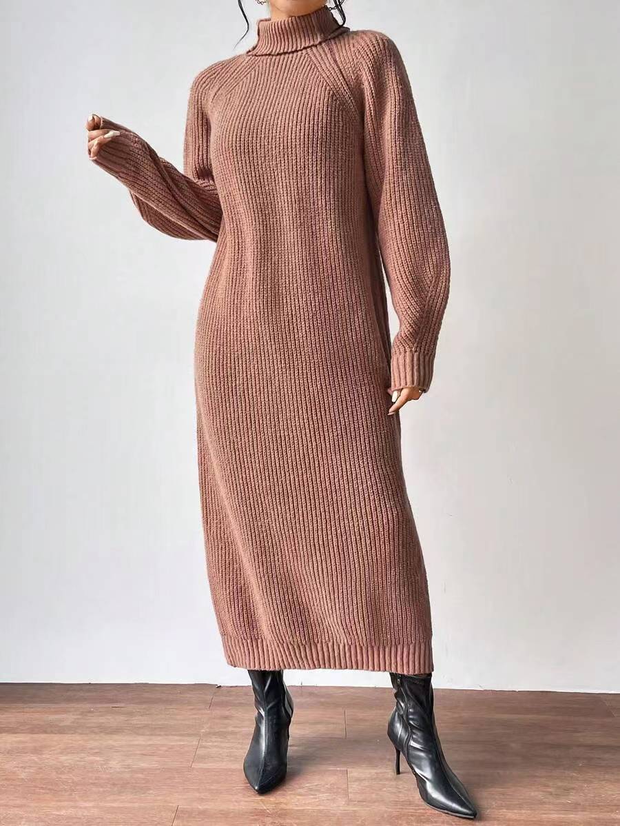 Damen Strickkleid mit hohem Kragen und weiten Ärmeln EB