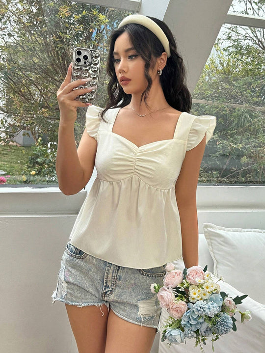 Damen Top mit Rüschendetails und tailliertem Schnitt EB