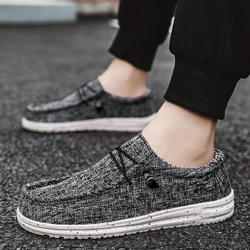 Unisex nan melierter Strick-Mokassin-Slipper mit elastischem Kordelzug und gedämpfter EVA-Laufsohle EB