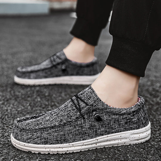 Unisex nan melierter Strick-Mokassin-Slipper mit elastischem Kordelzug und gedämpfter EVA-Laufsohle EB