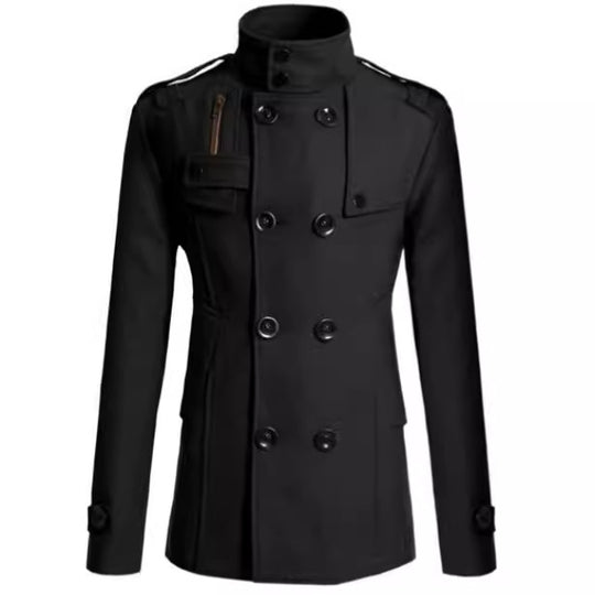Herren modischer Doppelreihiger Mantel mit praktischen Taschen und elegantem Kragen EB