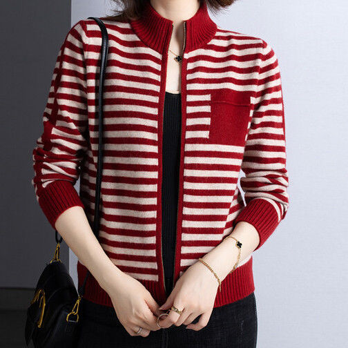 Damen Strickjacke mit Stehkragen und Reißverschluss EB
