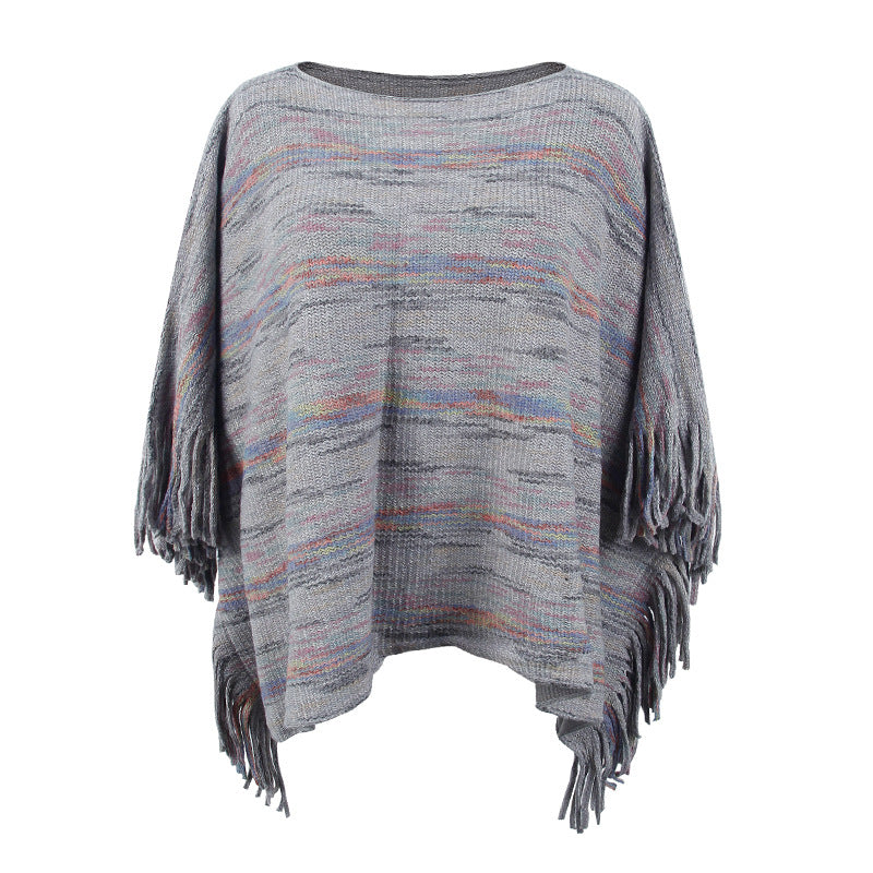 Damen kuscheliger Poncho mit fransigen Details EB
