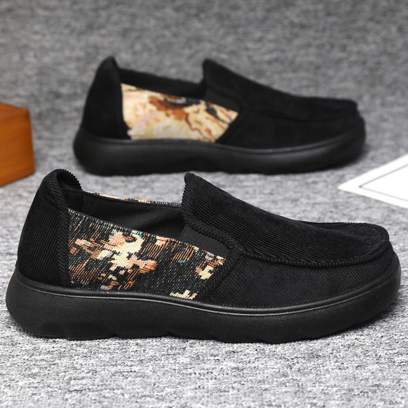 Damen Bequeme Slip-On Schuhe mit floralem Stoffeinsatz EB
